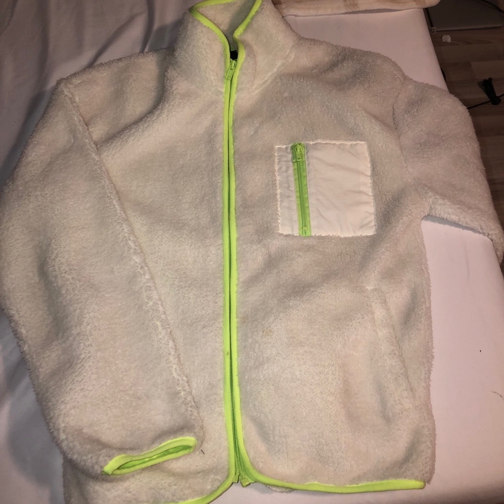 White and green forever 21 sherpa/teddy jacket